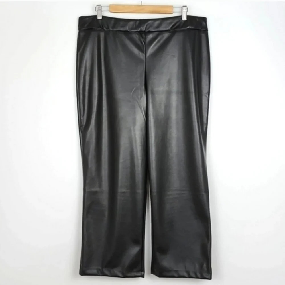 Maison Cinqcent 500 Plus Women's Pull On Pants Black Faux Leather Stretch  Sz 1X